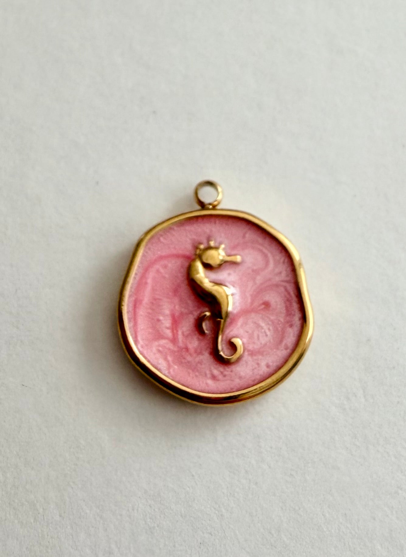 Pink Cameo Seahorse Charm