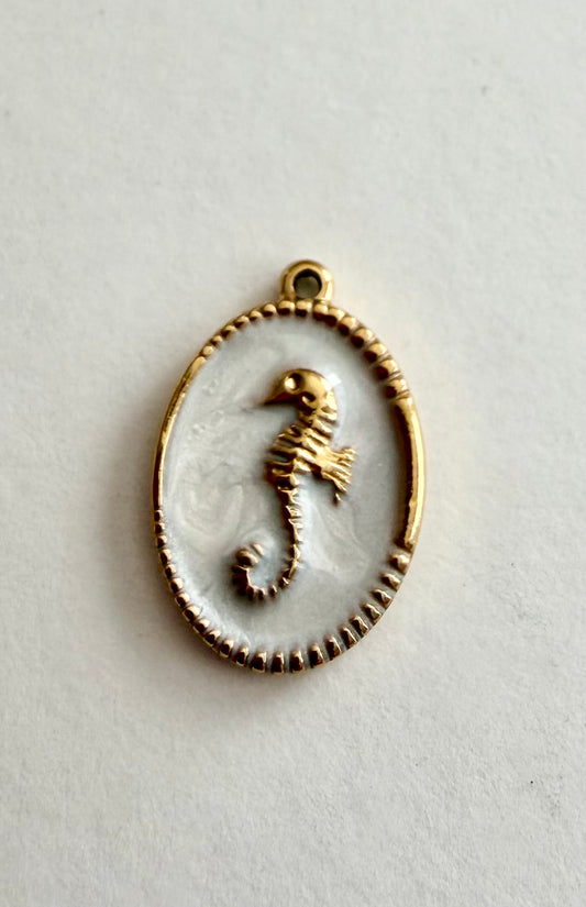White Cameo Seahorse Charm