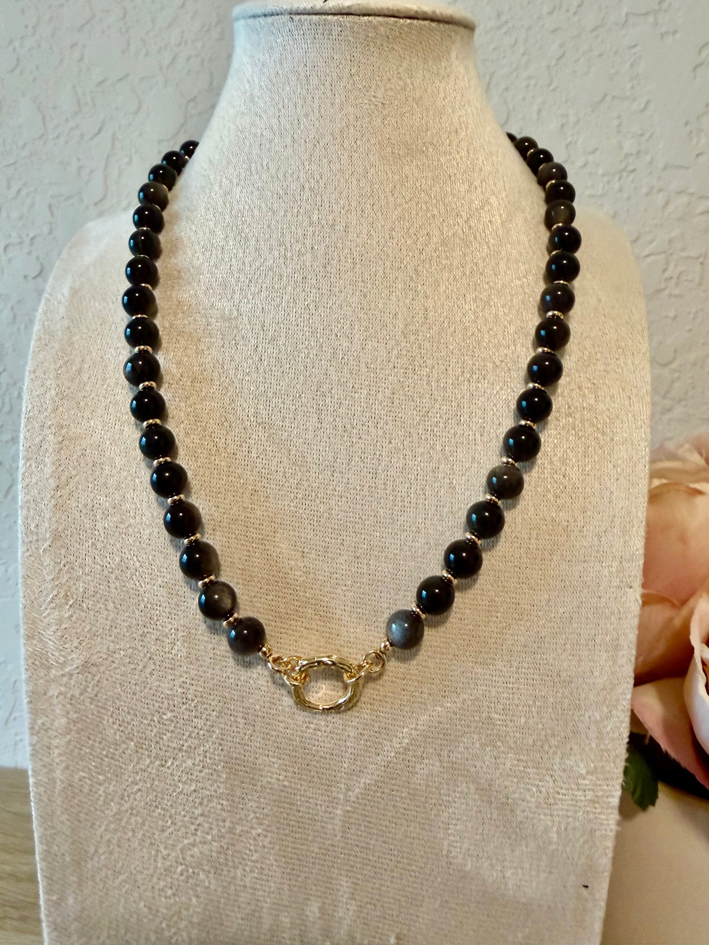 Silver Obsidian Circle Necklace