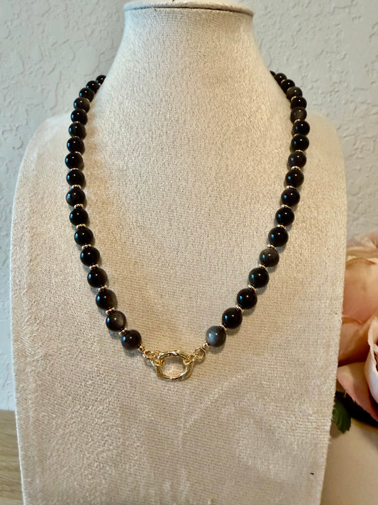Silver Obsidian Circle Necklace