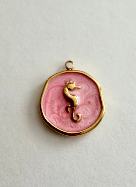 Pink Cameo Seahorse Charm