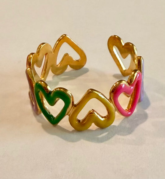 Colorful Connecting Hearts Ring
