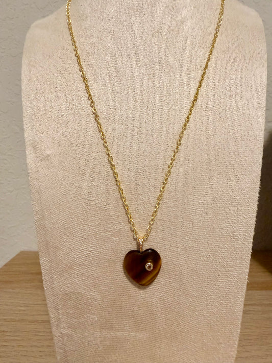 Heart Gemstone Tiger Eye Necklace